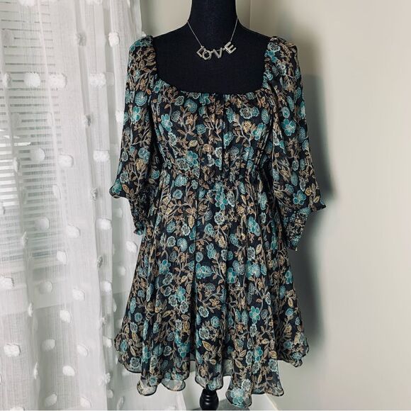 Misa Los Angeles Ellie floral chiffon mini dress with smocked sleeves size XS - Picture 1 of 16